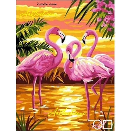 Goblen cu diamante Flamingo-urile roz