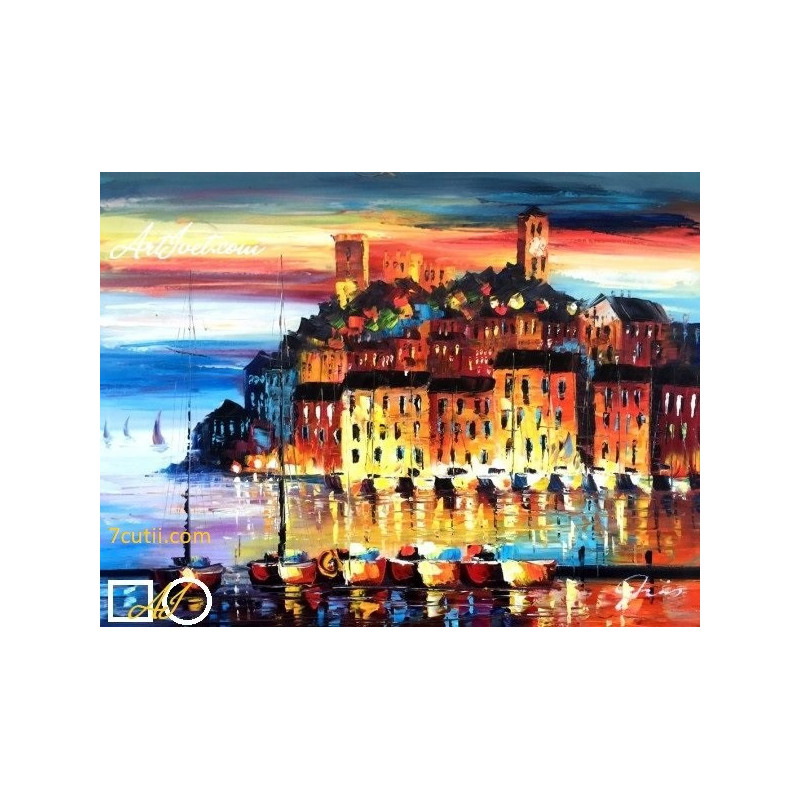 Goblen cu diamante - Portul din Can - Franta ( dupa pictura lui Leonid Afremov) 