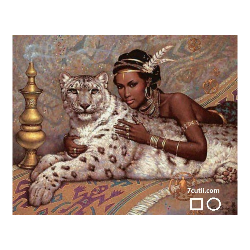 Goblen de diamante - Creola cu Ghepardul Alb Goblen de diamante - Creola cu Ghepardul Alb