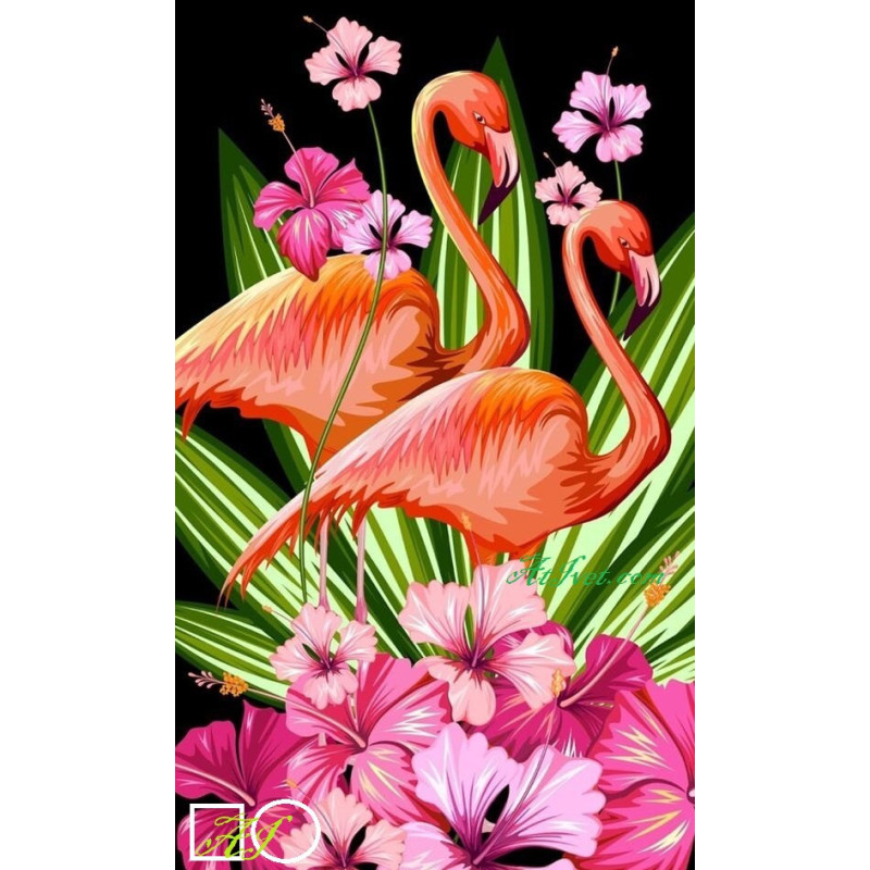 Goblen de diamante - Flamingouri si flori Goblen de diamante - Flamingouri si flori