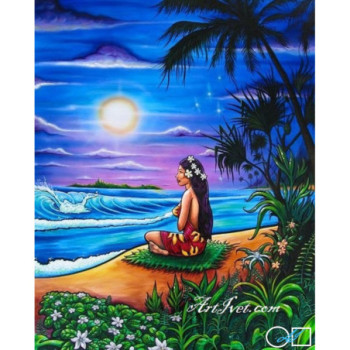 Goblen  de  diamante - Frumoasa hawaiana se bucura de apusul soarelui