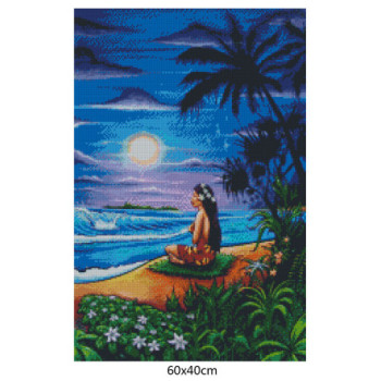 Goblen  de  diamante - Frumoasa hawaiana se bucura de apusul soarelui