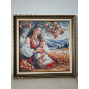Goblen  de  diamante - Mama si copil langa lanul de grau
