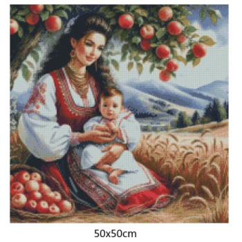 Goblen  de  diamante - Mama si copil langa lanul de grau