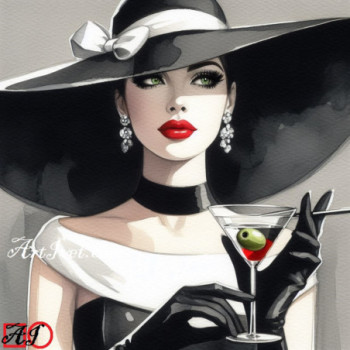 Goblen  de  diamante - Doamna eleganta cu martini