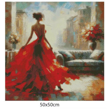 Goblen de diamante - Rochia rosie seducatoare