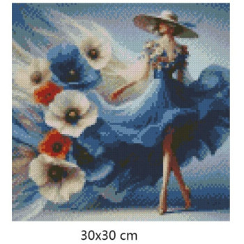 Goblen de diamante - Frumoasa cu rochie cu maci colorati