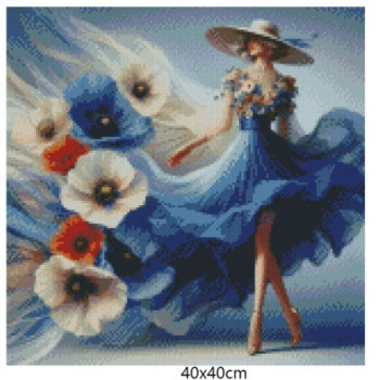 Goblen de diamante - Frumoasa cu rochie cu maci colorati