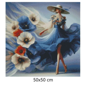 Goblen de diamante - Frumoasa cu rochie cu maci colorati