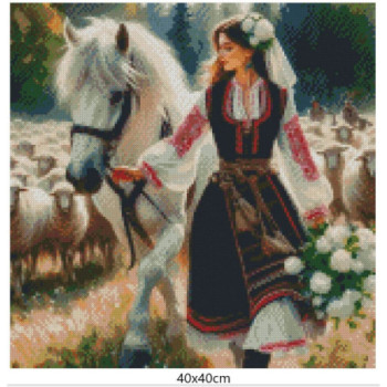 Goblen de diamante - Ilinca - fata cu bujori albi