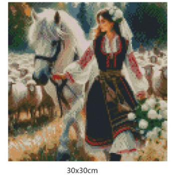 Goblen de diamante - Ilinca - fata cu bujori albi