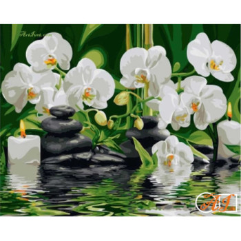 Goblen  de  diamante - Relaxare si orchidei albe
