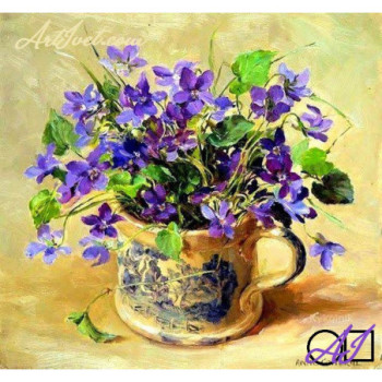 Goblen  de  diamante - Semne de primavara - Panselute violet