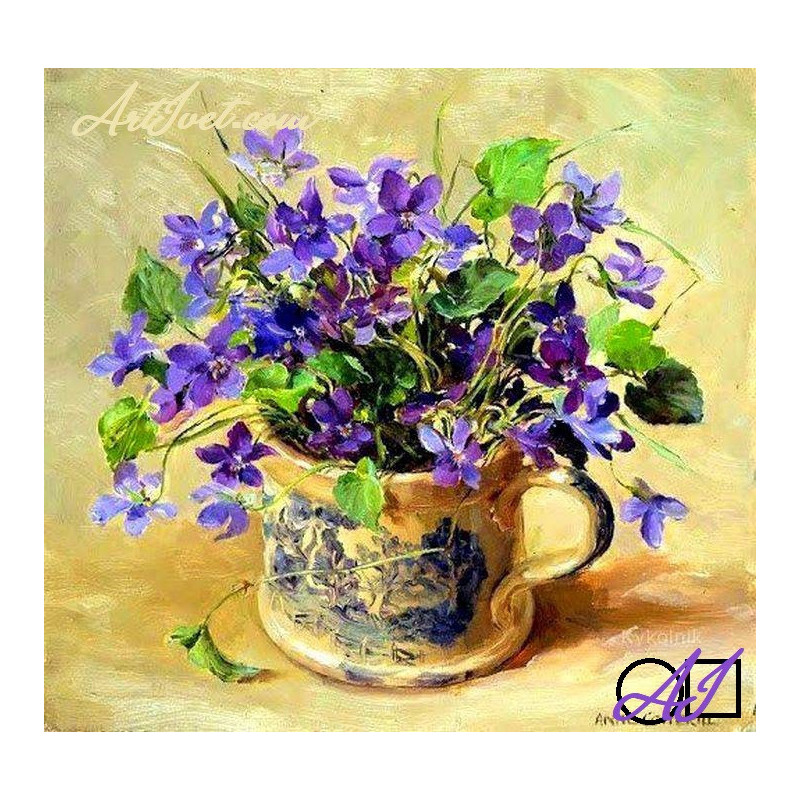 Goblen  de  diamante - Semne de primavara - Panselute violet