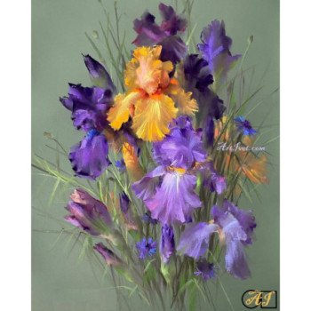 Goblen  de  diamante - Buchet cu Irisi in Violet si portocaliu