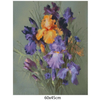 Goblen  de  diamante - Buchet cu Irisi in Violet si portocaliu