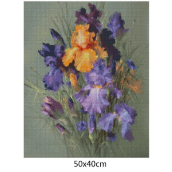 Goblen  de  diamante - Buchet cu Irisi in Violet si portocaliu