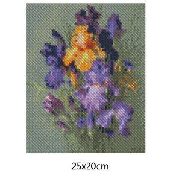 Goblen  de  diamante - Buchet cu Irisi in Violet si portocaliu