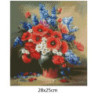 Goblen  de  diamante - BUCHET CU MACI ROȘII, MARGARETE ROZ SI DELPHINIUM ALBASTRU