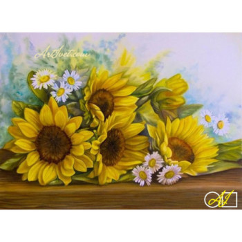 Goblen  de  diamante - Floarea-soarelui proaspat culese
