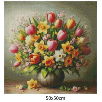 Goblen  de  diamante - Narcise si lalele - buchet de primavara
