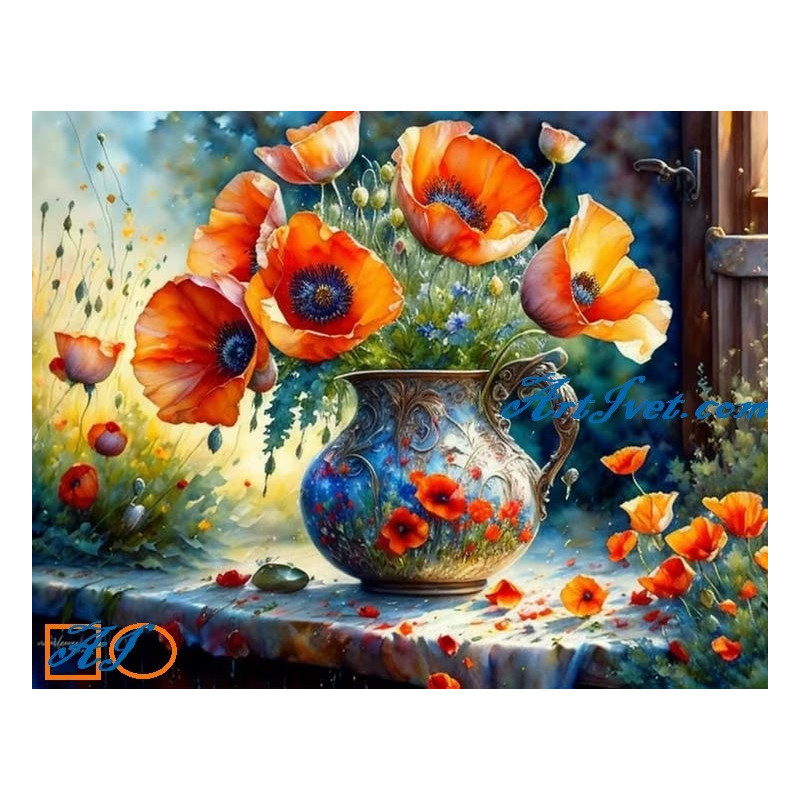 Goblen de diamante - Incantatoare vaza cu maci Goblen de diamante - Incantatoare vaza cu maci