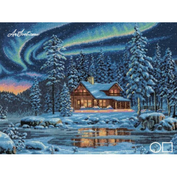 Goblen  de  diamante - Aurora boreala deasupra lacului inghetat