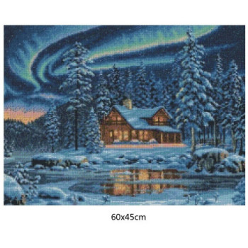 Goblen  de  diamante - Aurora boreala deasupra lacului inghetat