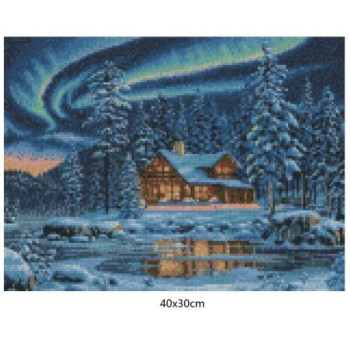 Goblen  de  diamante - Aurora boreala deasupra lacului inghetat