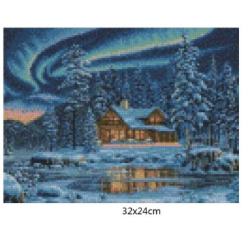 Goblen  de  diamante - Aurora boreala deasupra lacului inghetat