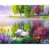 Goblen  de  diamante - Lebede albe la lacul cu flori colorate