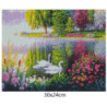 Goblen  de  diamante - Lebede albe la lacul cu flori colorate