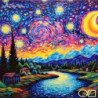 Goblen  de  diamante - O noapte de luna cu stele in multe culori