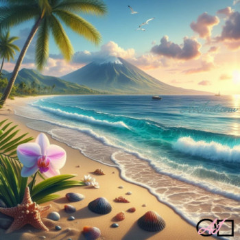 Goblen  de  diamante - Coasta tropicala la poalele vulcanului