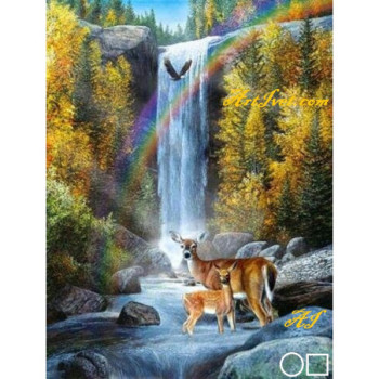 Goblen  de  diamante - Caprioarele si cascada