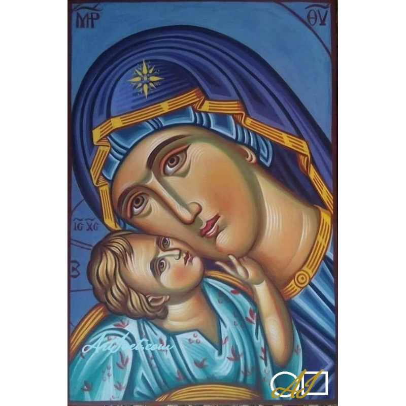 Goblen  de  diamante - Icoana Maicii Domnului cu pruncul - Mama si copil
