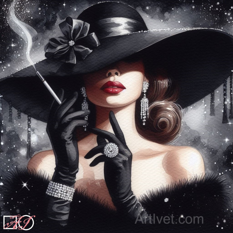 Goblen  de  diamante - Frumoasa cu diamante si palarie neagra