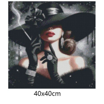 Goblen  de  diamante - Frumoasa cu diamante si palarie neagra