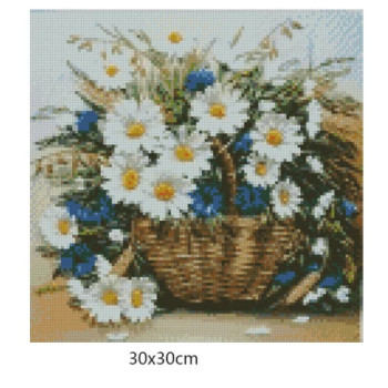 Goblen  de  diamante - Buchet de pe camp - Cosulet cu margarete si albastrele