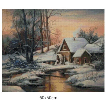 Goblen de diamante - Peisaj de iarna cu moara veche