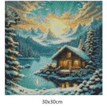 Goblen  de  diamante - Cabana pe malul lacului inzapezit